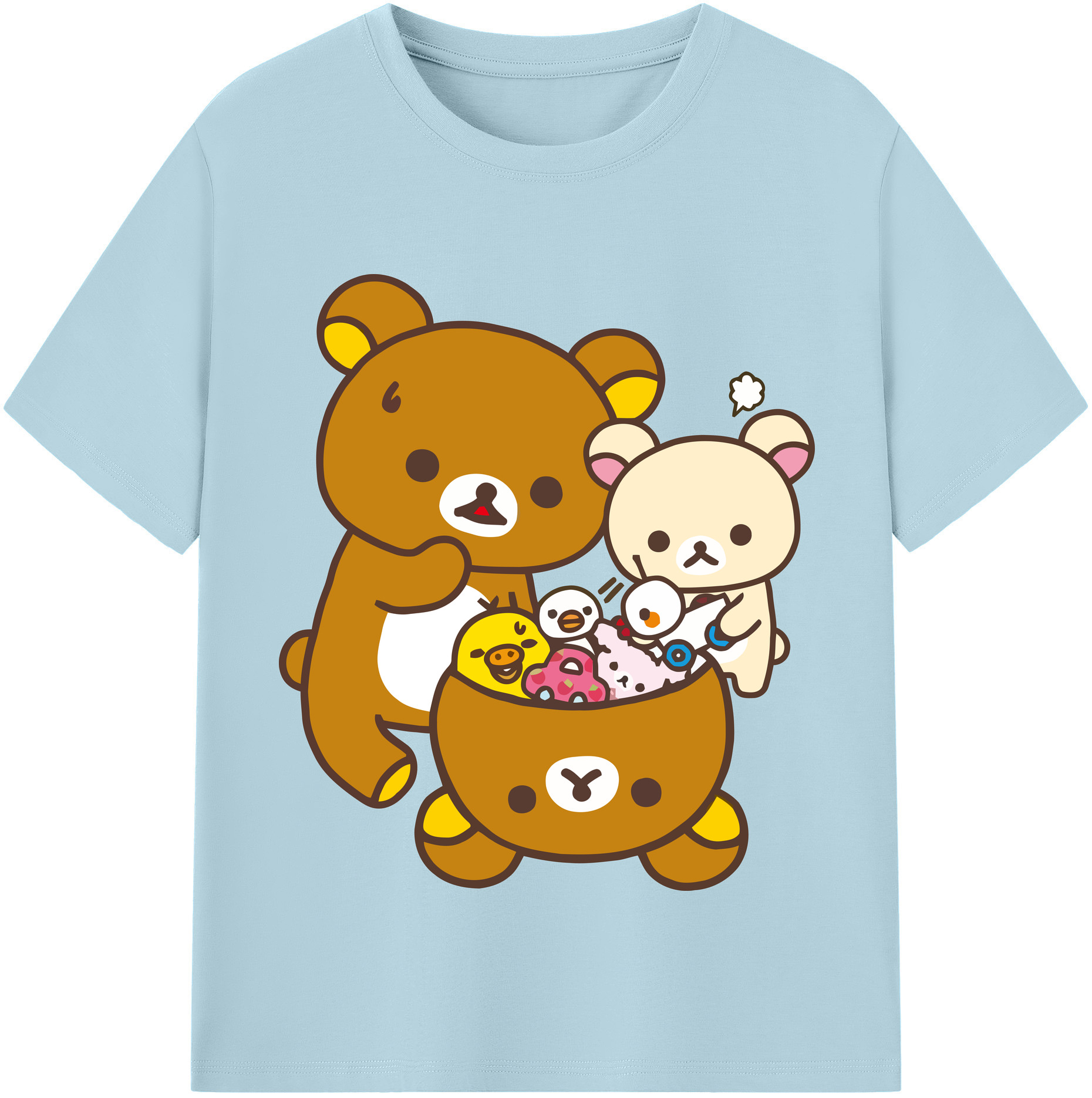 （画像用） リラックマ リラックマ キイロイトリ Rilakkuma Korilakkuma Kiiroitori 綿100％半袖Tシャツ（フロントプリント）